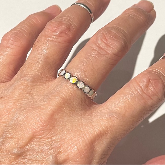 💕TOP SELLER💕 Silver Eternity White Lab Opal Band, Silver Ring, Wedding Bands - Picture 12 of 12
